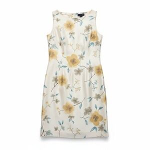 Ann Taylor Dress 4 Women's 100% Silk Floral Cream Sleeveless Sheath Office